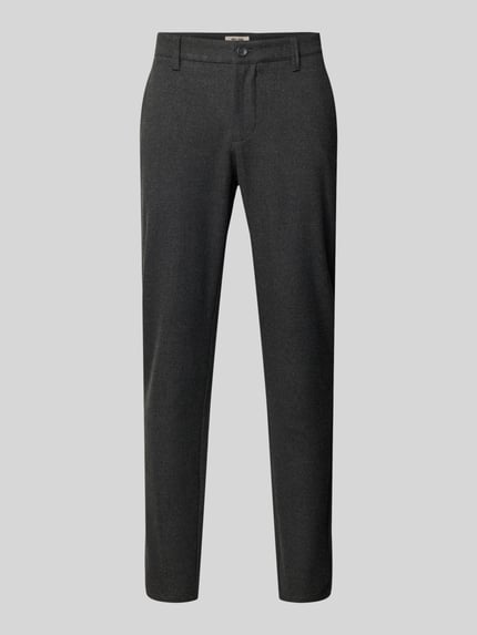 Produktfoto, Slim Fit Chino mit Viskose-Anteil Modell 'MARK' von Only & Sons in Melange-Optik mit feiner Webstruktur, seitliche Eingrifftaschen, Gesäßtaschen mit Knopf, Knopf und verdeckter Reißverschluss