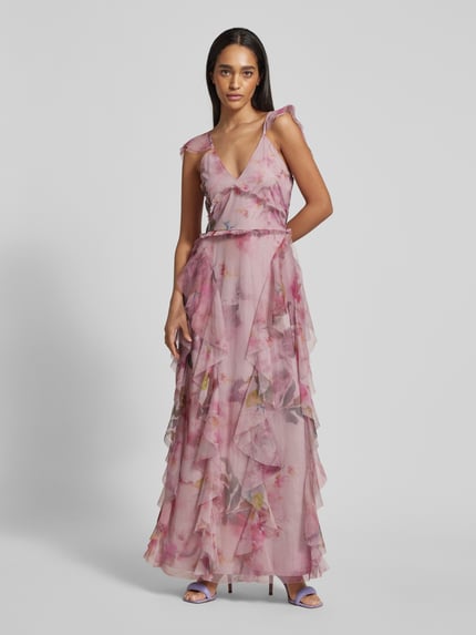 Lace & Beads Abendkleid mit Volants Rosa 4