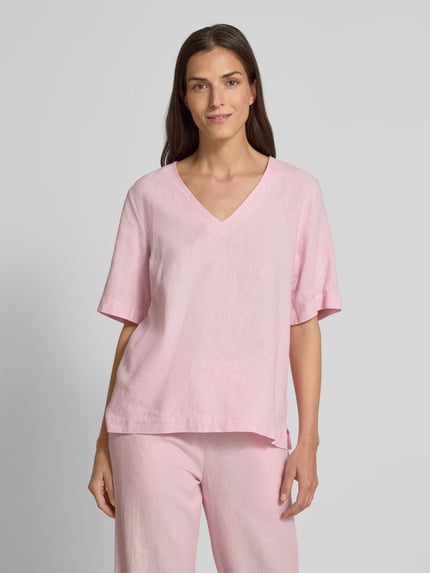 FREE/QUENT Regular Fit Leinenbluse mit V-Ausschnitt Modell 'Lava' Pink 4