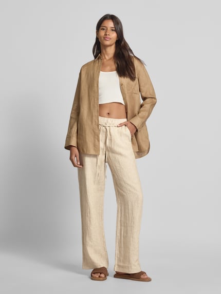 MAC Straight Leg Leinenhose mit Bindegürtel Modell 'Chiara' Beige 1