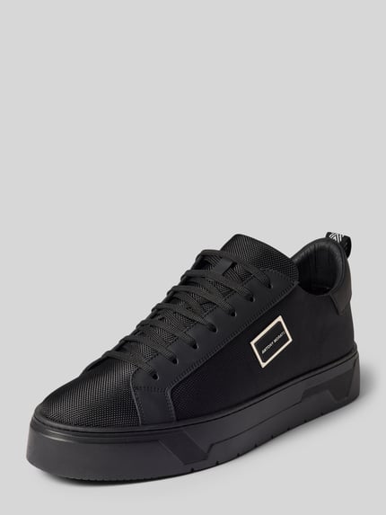 Produktfoto, Sneaker aus Leder-Mix mit Logo-Detail von Antony Morato, schwarze Farbe, abgerundete Passform, Struktur mit Schnürverschluss, Absatzhöhe 4 cm, Schafthöhe 8 cm, Schaftweite 12 cm