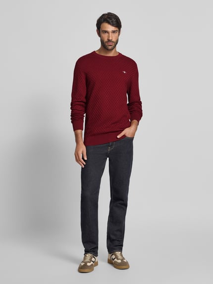 GANT Regular Fit gebreide trui van puur katoen Bordeaux - 1