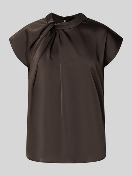 Produktfoto, brązowy Blusentop aus Satin mit Knotendetail Modell 'Fleur Drapy' von Neo Noir, satyna, krój regular fit, długość tyłu w rozmiarze 36: 59 cm