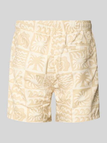 Produktfoto, Badehose mit Allover-Muster Modell 'PRINT' von Only & Sons in Beige mit elastischem Bund, Tunnelzug und aufgesetzten Taschen.