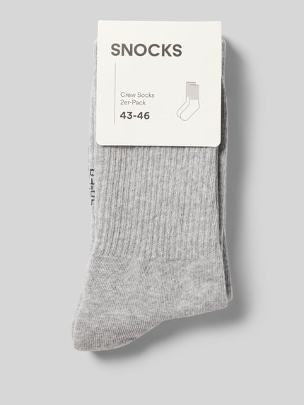 Produktfoto, graue Socken mit feiner Rippenstruktur und elastischem Bund, Socken mit elastischem Bund Modell 'Crew' im 2er-Pack von Snocks, Herren Socken aus Baumwoll-Mix.