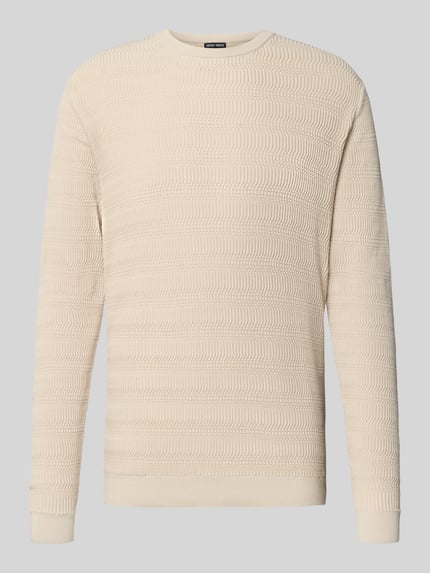Produktfoto, Regular Fit Strickpullover mit Rundhalsausschnitt von Antony Morato in Creme, Strukturmuster aus reiner Baumwolle, lange Ärmel