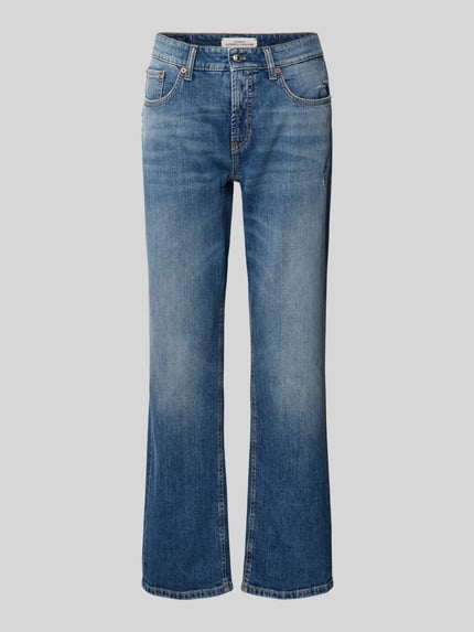 Produktfoto, Flared Jeans mit 5-Pocket-Design Modell 'GINI' von Cambio aus Baumwoll-Elasthan-Mix, mittleres Blau mit Wascheffekten.