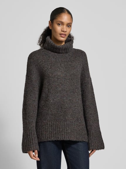 VERO MODA Loose fit coltrui met wol, model 'INGRID' Donkergrijs gemêleerd - 4