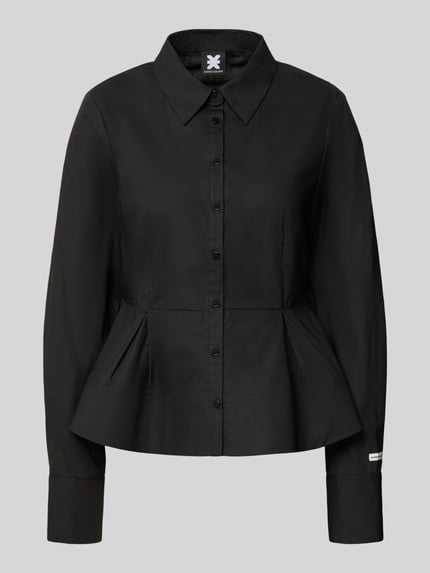 Produktfoto, Taillierte Bluse mit Knopfleiste van Karo Kauer, puur katoen, getailleerd model, overhemdkraag, zwarte kleur, gladde textuur, ruglengte maat S 57 cm, mouwlengte maat S 66 cm