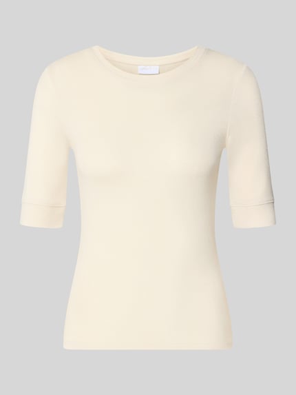Produktfoto, Regular Fit T-Shirt aus Lyocell-Mix von Jake*s Collection, cremefarben, glatte textur, klassiek model, Dames t-shirt