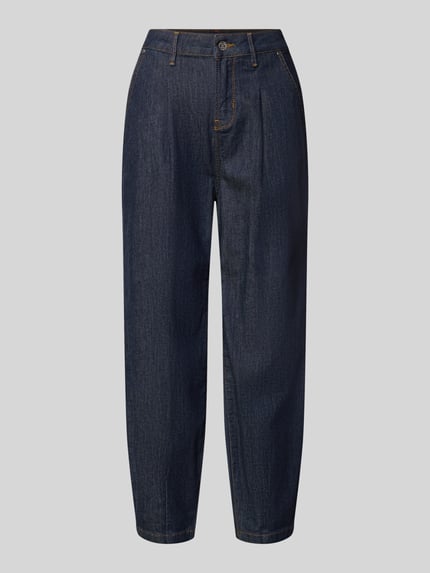 Produktfoto, dunkelblaue Barrel Jeans aus Baumwoll-Mix mit sichtbarer Struktur, Barrel Jeans aus Baumwoll-Mix Modell 'Ballon Str Denim' von Buena Vista, Damen Barrel Jeans von Buena Vista