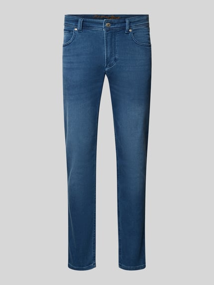 Productfoto, Slim Fit Jeans mit 5-Pocket-Design van Christian Berg Men, blauwe denim, bio-katoenmengsel met stretch, vooraanzicht, herenmode.