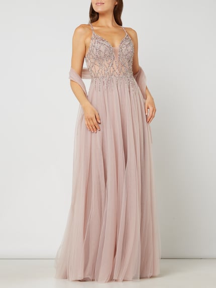LUXUAR FASHION Abendkleid aus Tüll mit Strasssteinen Mauve 4