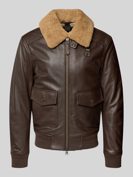 Blauer USA Lederjacke mit Zweiwege-Reißverschluss Modell 'CHEITON' Dunkelbraun 2