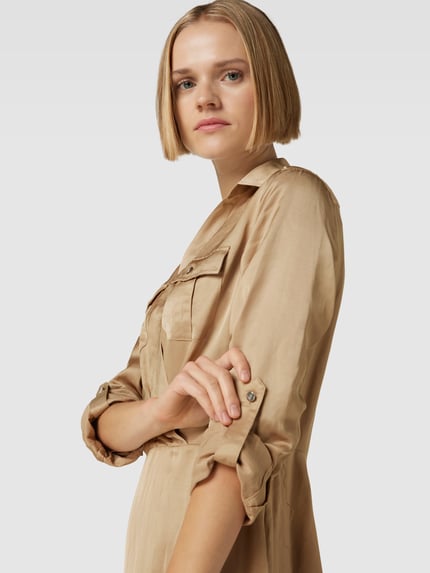 Lauren Ralph Lauren Knielanges Hemdblusenkleid in Wickel-Optik aus Viskose-Leinen-Mix Camel 3