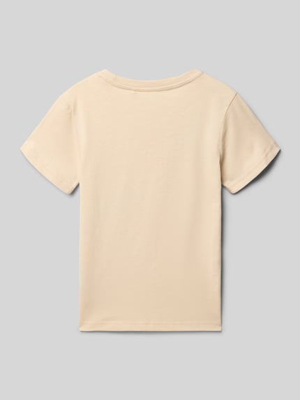 Produktfoto, Regular Fit T-Shirt mit Allover-Motiv-Print von Blue Seven, Kinder T-Shirt aus Reine Baumwolle, Rundhalsausschnitt, beige, Rückenlänge 47 cm bei Größe 116