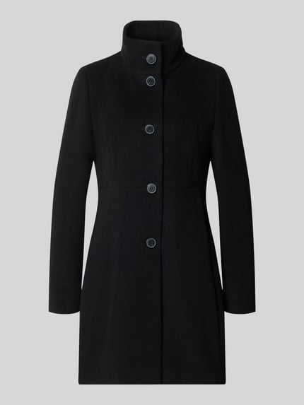 Produktfoto, schwarzer Regular Fit Mantel aus Woll-Mix mit Kaschmir-Anteil von FUCHS SCHMITT, taillierte Form, Stehkragen, Knopfleiste, glatte Textur