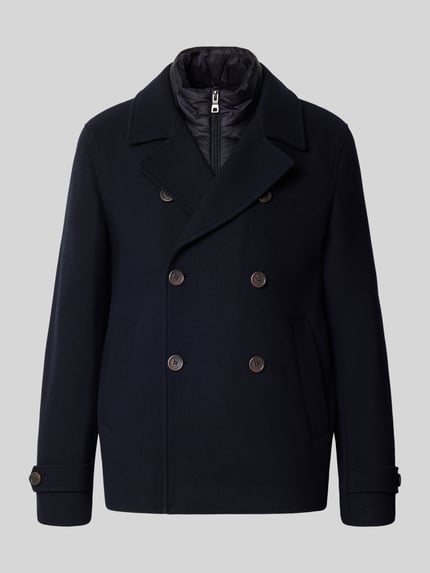 Produktfoto, Jacke im 2-in-1-Look mit Ärmelriegeln von Geox in Dunkelblau, Zweireiher, Reißverschluss, Knopfverschluss, Stehkragen, Regular Fit