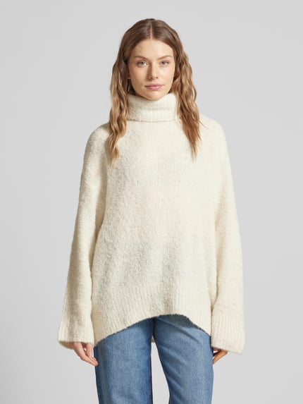 PIECES Relaxed Fit Rollkragenpullover mit Wollanteil Modell 'NATHERINE' Offwhite Melange 4