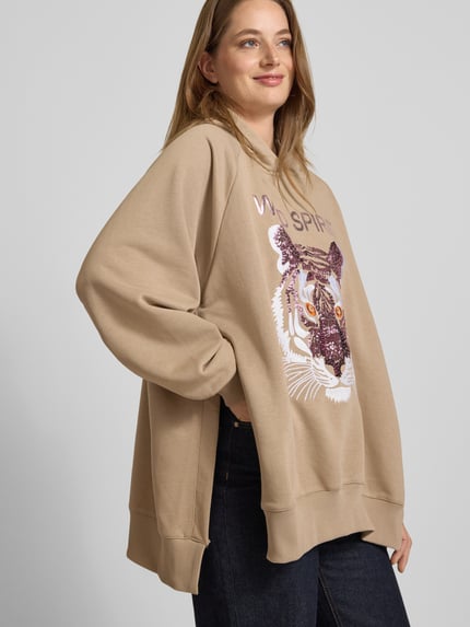 miss goodlife Oversized Hoodie aus reiner Baumwolle mit Motiv-Print Sand 3
