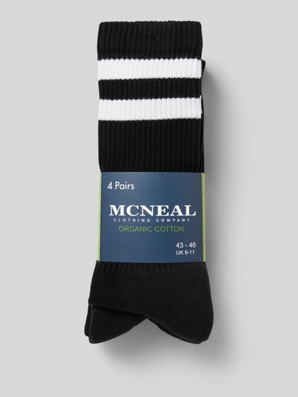 Produktfoto, Socken mit Label-Detail im 4er-Pack von MCNEAL, czarne skarpety, mieszanka bawełny ekologicznej, elastyczne ściągacze, zestaw 4 szt.