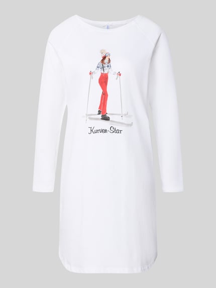 Produktfoto, Nachthemd aus reiner Baumwolle Modell 'Winterzauber' van LOUIS & LOUISA, puur katoen, licht getailleerde pasvorm, Raglanmouwen, ronde hals, statement-stitching, motiefprint, 7/8-mouw
