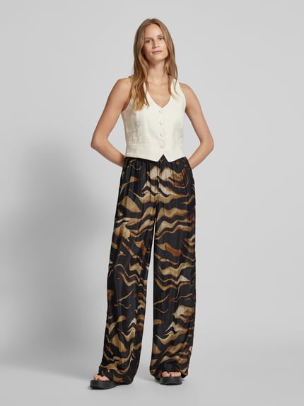 Kaffe Wide Leg Stoffhose mit elastischem Bund Modell 'laila' Black 1
