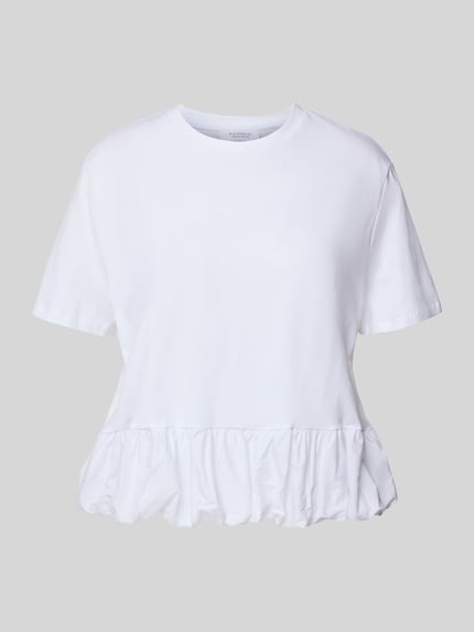 Produktfoto, T-Shirt met ronde hals van Rich & Royal, zuiver katoen, relaxed fit, halflange mouw, ruglengte maat S 59 cm, wit met ruches