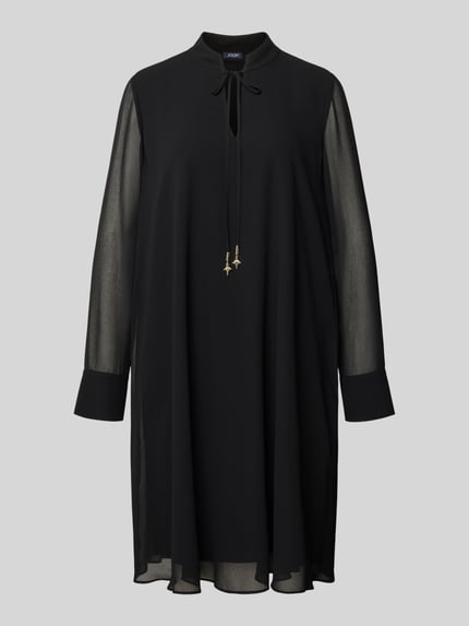 Productfoto, knielange jurk met opstaande kraag model 'Delilah' van JOOP!, losvallend, semi-transparant met onderjurk, zwart, zachte textuur
