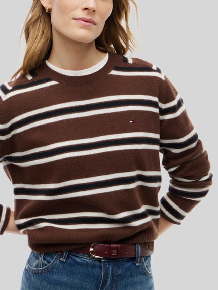 Tommy Hilfiger Sweter o kroju slim fit z czystej wełny Ciemnobrązowy 3