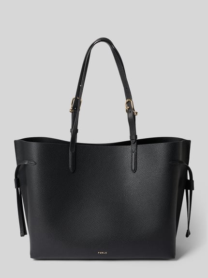 Productfoto, Handtasche aus echt leer met logodetail Model 'Ava' van FURLA, open hoofdvak, smalle schouderband, zwart structuur, maat 1: Breedte 51 cm, Lengte 30 cm, Diepte 40 cm, bandlengte 58 cm