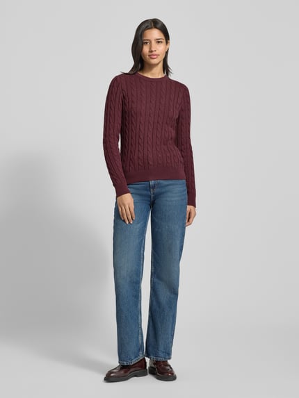 Jake*s Casual Slim fit shirt met lange mouwen in gebreide look Aubergine - 1