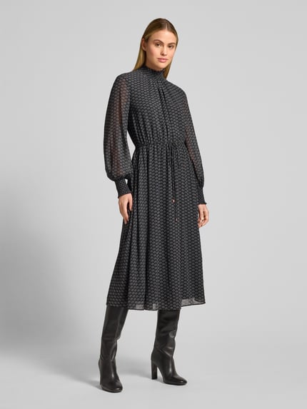 Jake*s Collection Midi-jurk met opstaande kraag met ruches Donkerblauw - 1