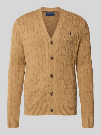 Produktfoto, Strickjacke mit Knopfleiste van Polo Ralph Lauren in beige, katoen, regular fit, V-hals, geribde boorden, steekzakken.