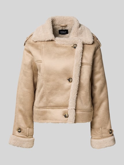 ONLY Kurtka o kroju regular fit z imitacji skóry welurowej model ‘YLVA’ Piaskowy melanż 2