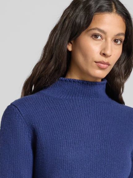 Fynch-Hatton Sweter z dzianiny z wełny lana ze stójką Granatowy 3