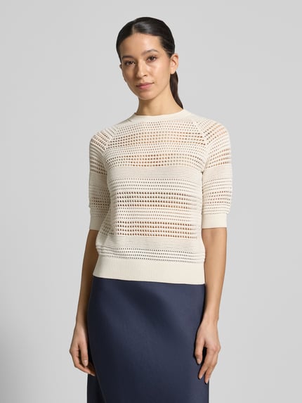 Christian Berg Woman Selection Strickshirt mit 1/2-Arm und gerippten Abschlüssen Ecru 4