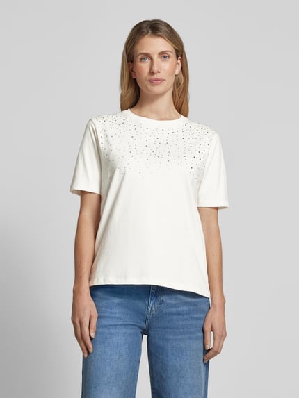 b.young t-shirt z obszyciem ozdobnymi kamieniami model 'Trollo' Złamany biały 4