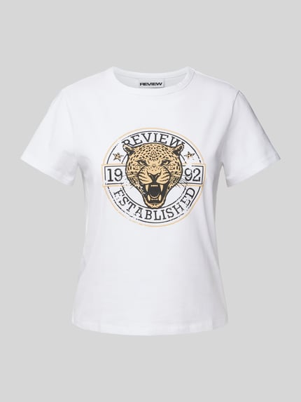 REVIEW T-Shirt mit Label-Print Weiss 2