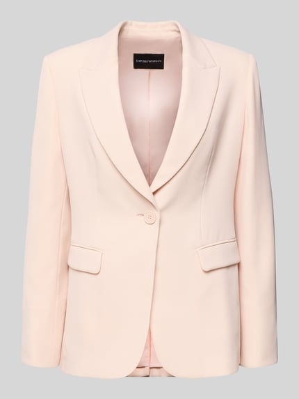 Produktfoto, Blazer mit Reverskragen von Emporio Armani in hellem Beige, glatte Struktur, Regular Fit, Knopfverschluss, Pattentaschen