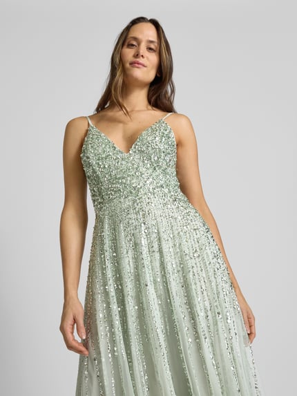 Lace & Beads Sukienka wieczorowa z obszyciem ozdobnymi kamieniami i cekinami Limonkowy 3