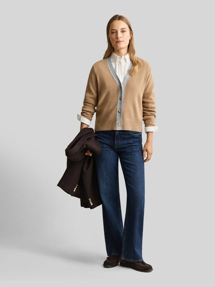 GANT Cardigan aus Wolle mit Kontrastblende Beige 1