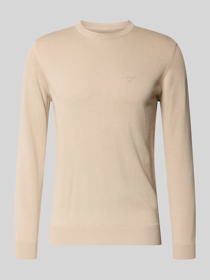 Produktfoto, Regular Fit Strickpullover aus reiner Baumwolle Modell 'PIMA' von Barbour, jednokolorowy beżowy, dzianina, wyhaftowane logo, krój regular fit, długi rękaw, bawełna