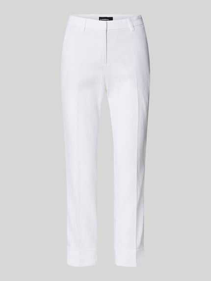 Productfoto, Leinenhose mit Baumwoll-Anteil van Cambio, wit, straight fit, verkort model met omslag, riemlussen, steek- en achterzakken, knoop- en ritssluiting, elastische linnen-katoenmix, structuur zichtbaar