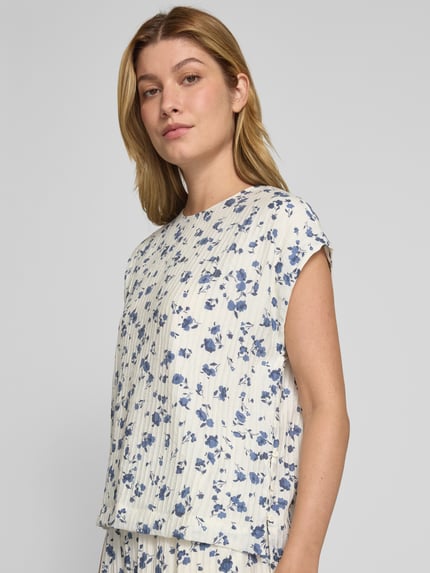 MSCH Copenhagen Regular fit blousetop met structuurmotief, model 'Falisha' Rookblauw - 3