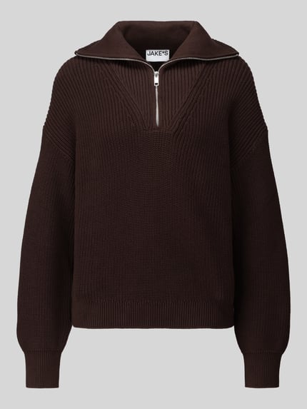 Jake*s Casual Loose Fit Troyer aus reiner Baumwolle Dunkelbraun 2