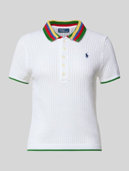 Produktfoto, Regular Fit Strick-Poloshirt aus Baumwoll-Mix von Polo Ralph Lauren, jednokolorowy, paski w kontrastowym kolorze, dzianina, mieszanka bawełny