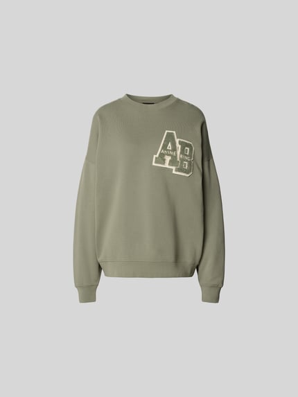 Produktfoto, Relaxed Fit T-Shirt mit Logo-Print von Anine Bing aus Reine Baumwolle in Olivgrün, Rundhalsausschnitt, eingefasste Ärmelabschlüsse, Rückenlänge 60 cm in Größe S