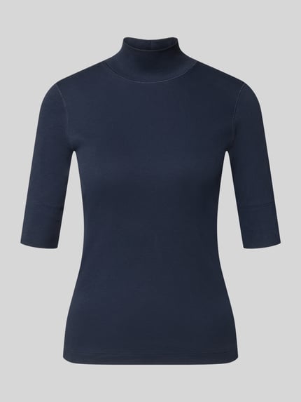 Produktfoto, Slim Fit Longsleeve aus mieszanka bawełny od Marc Cain, granatowy, stójka, rękaw o dł. 1/2, Długość tyłu w rozmiarze 36: 58 cm