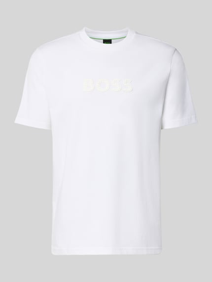 Productfoto, Regular Fit T-Shirt uit puur katoen model 'TS_TERRACE' van BOSS Green, wit, unilook, 3D-labelprint, ronde hals, korte mouw, jersey